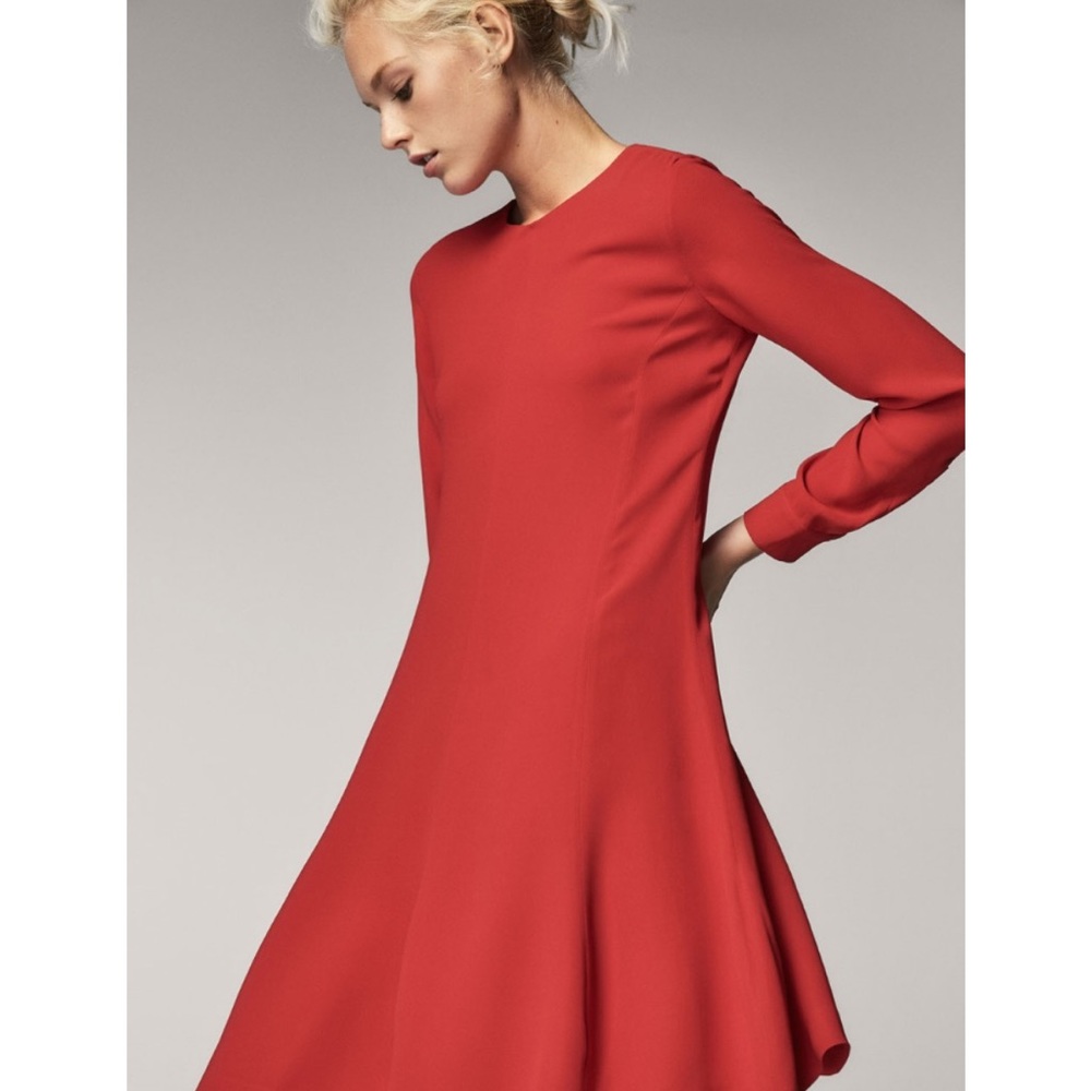 MASSIMO DUTTI LONG SLEEVE RED MIDI DRESS S